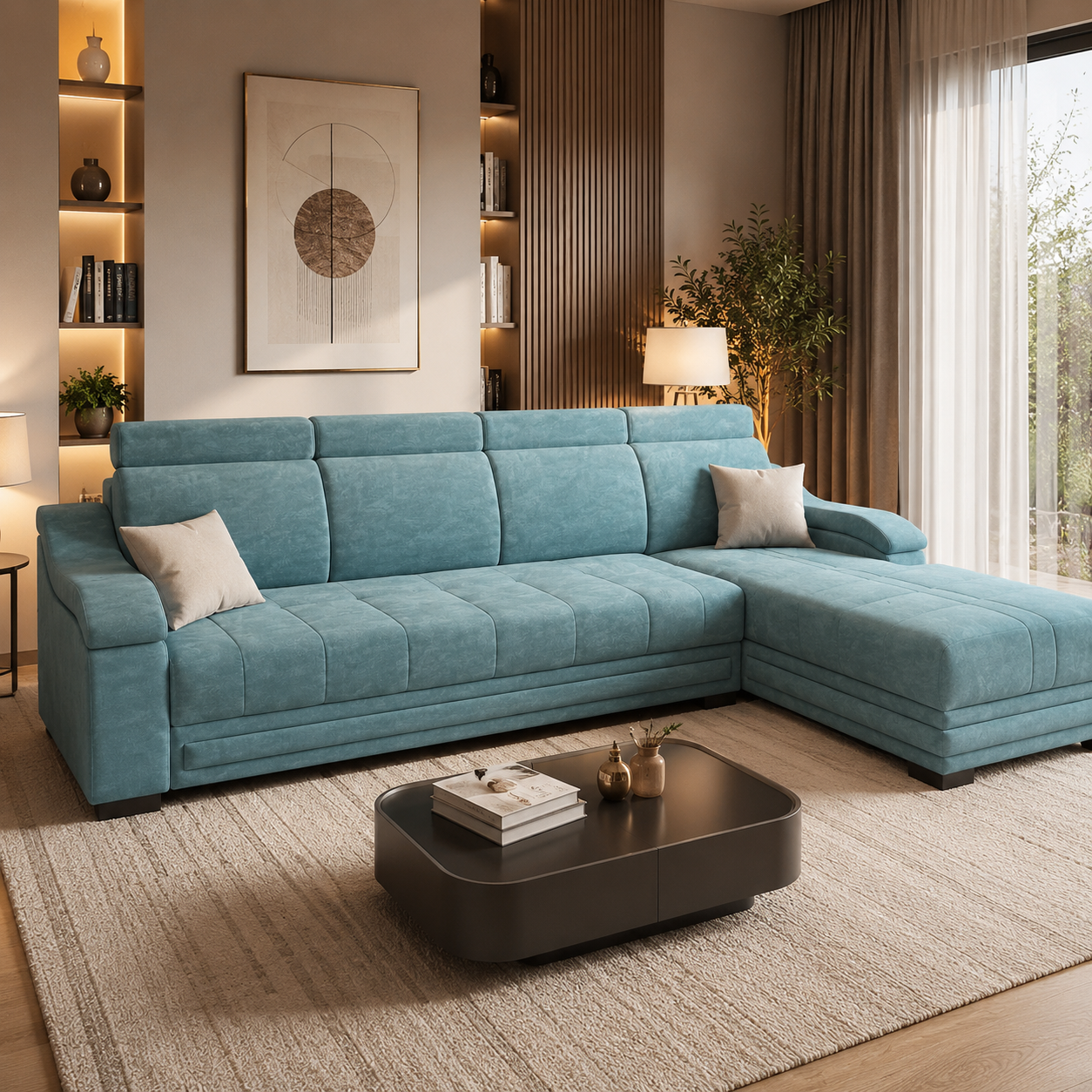 Modern L Shape Fabric Corner Sofa for Luxury Living Room