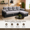 Modern L-Shaped Sofa Cum Bed with Chaise | Premium Fabric | Customizable Storage Sofa