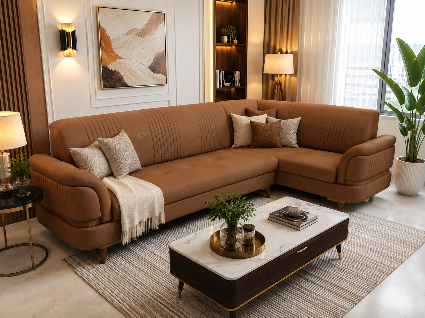 Modern Curved L-Shape Sofa | Premium Custom Corner Sofa