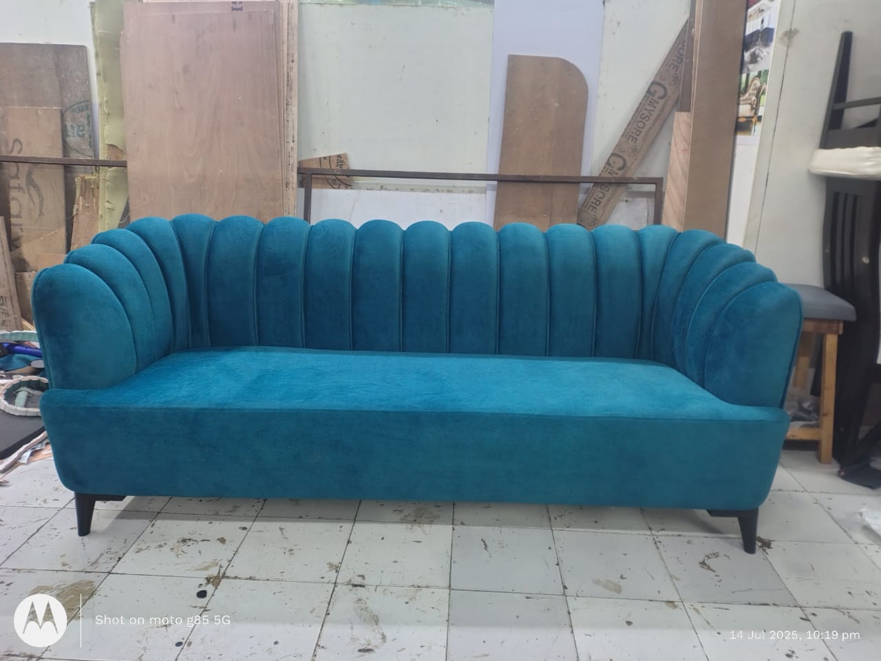 Royal Teal Velvet Shell Back 3 Seater Sofa | Luxury Modern Living Room Sofa (fully customization)
