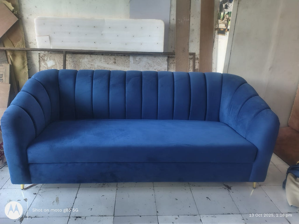 Royal Blue Velvet Curved Sofa – Customizable Luxury 3 Seater Living Room Sofa