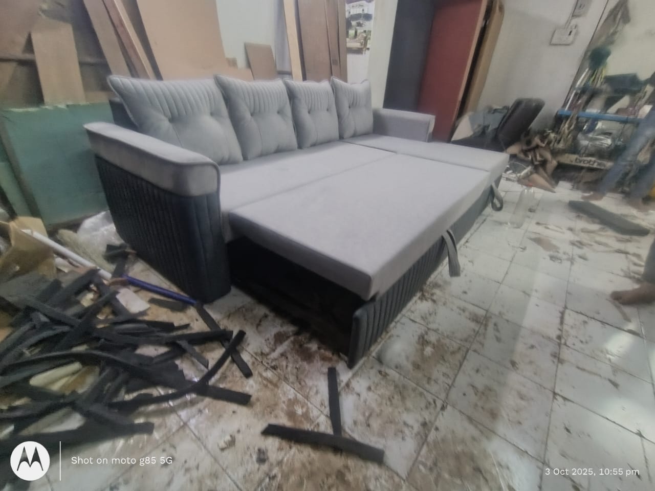 Modern L-Shaped Sofa Cum Bed with Chaise | Premium Fabric | Customizable Storage Sofa