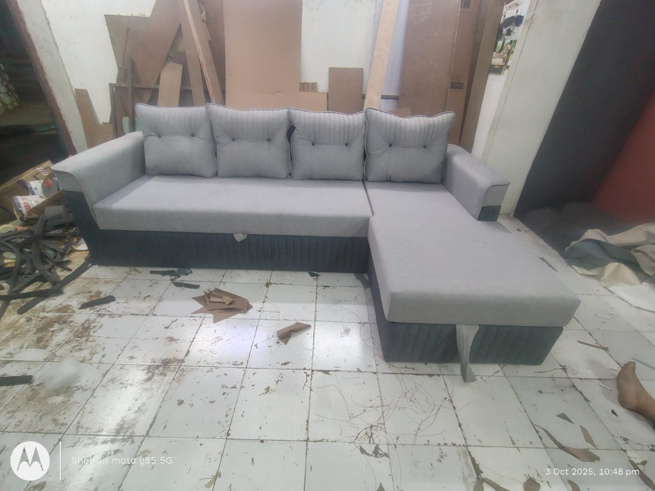 Modern L-Shaped Sofa Cum Bed with Chaise | Premium Fabric | Customizable Storage Sofa
