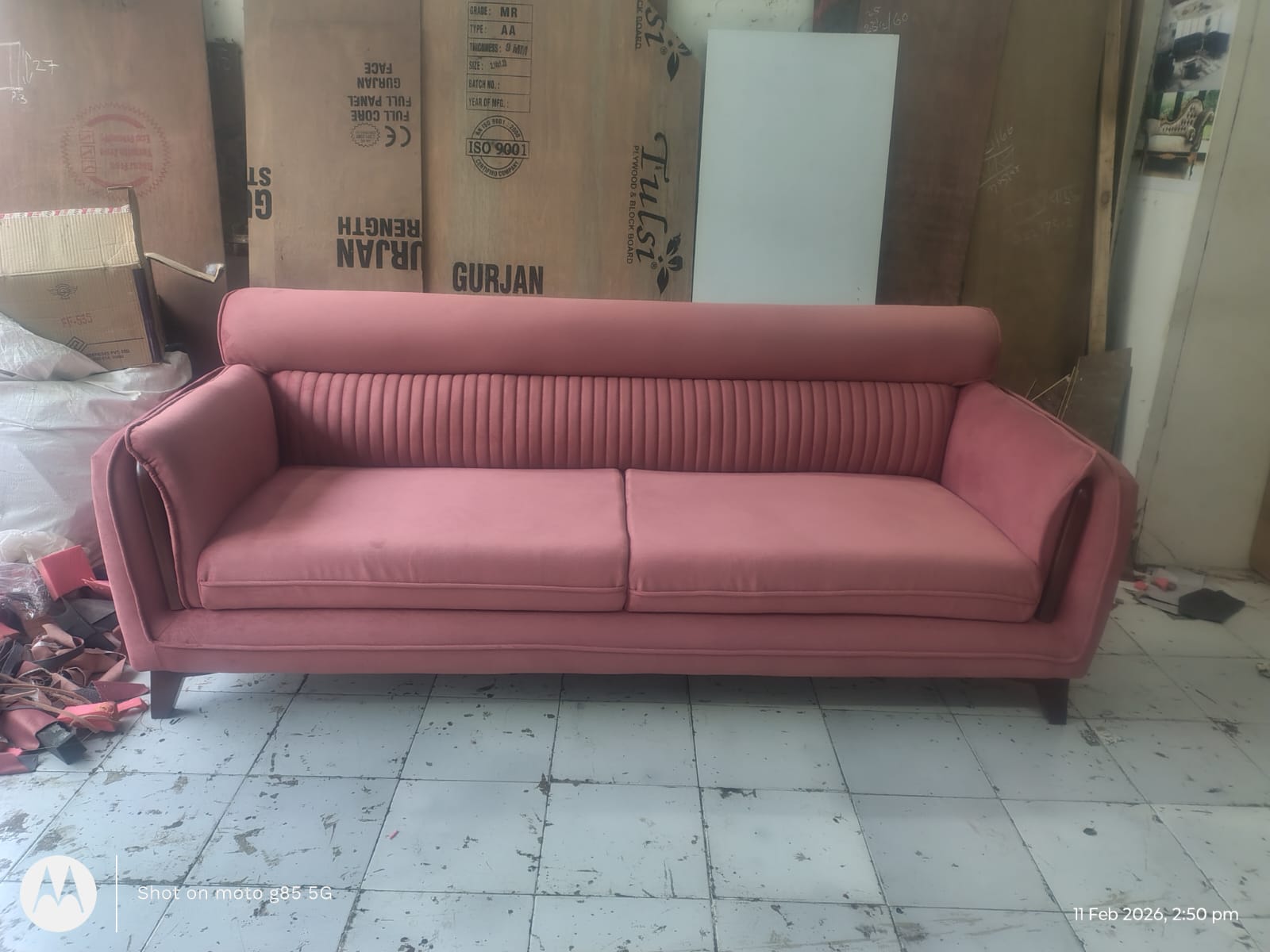 Modern Pink Velvet 3 Seater Sofa | Luxury Contemporary Living Room Couch (Full Customization))