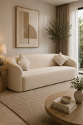 Modern Curved Bouclé 3 Seater Sofa – Luxury Cream Upholstered Living Room Couch (Fully Custommize)